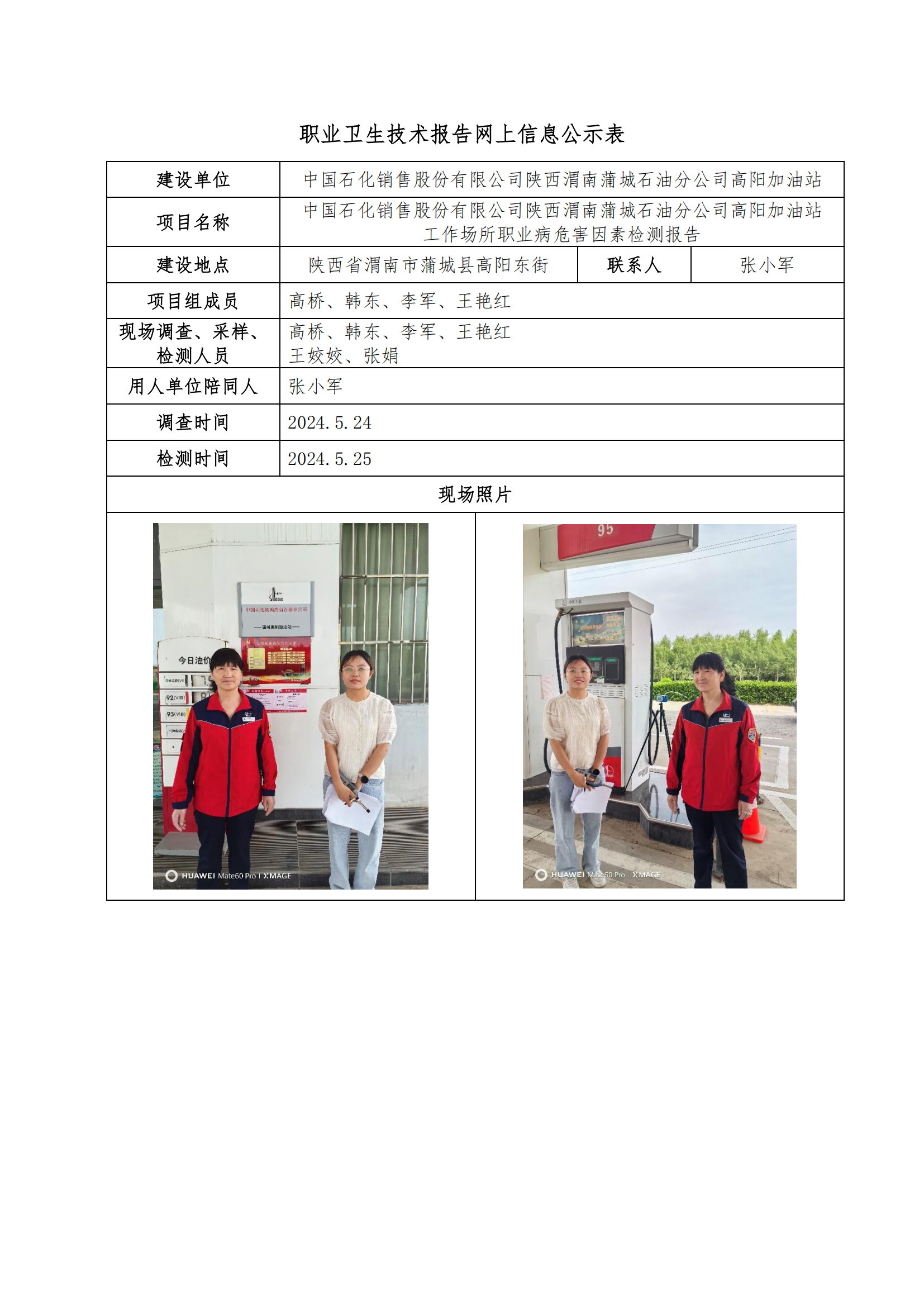 中國(guó)石化銷(xiāo)售股份有限公司陜西渭南蒲城石油分公司高陽(yáng)加油站職業(yè)衛(wèi)生技術(shù)報(bào)告網(wǎng)上信息公示表