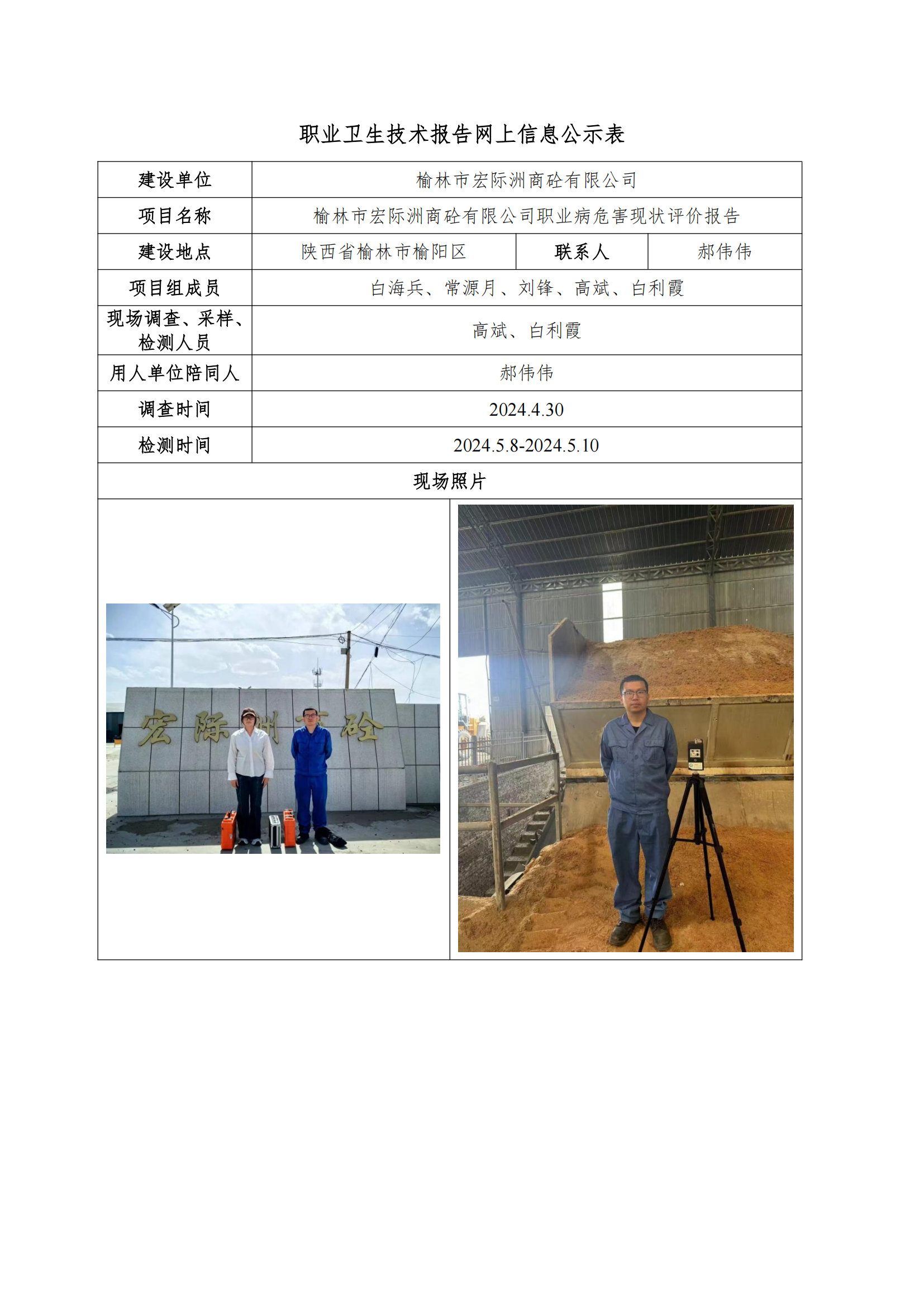 榆林市宏際洲商砼有限公司職業(yè)衛(wèi)生技術(shù)報(bào)告網(wǎng)上信息公示表